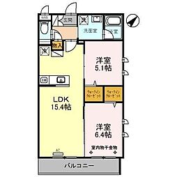 埼玉高速鉄道 東川口駅 徒歩20分の賃貸マンション 2階2LDKの間取り