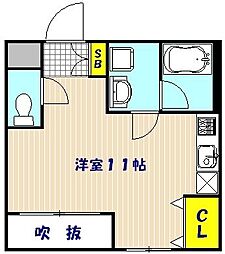 川口ヒルズＣ 4階ワンルームの間取り