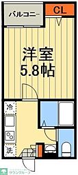 JR京浜東北・根岸線 蕨駅 徒歩10分の賃貸アパート 2階1Kの間取り