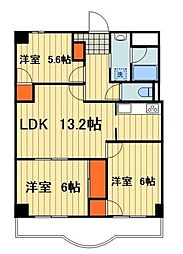 プリムヴェール西堀 3LDKの間取図画像
