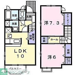 カーサ花梨 2LDKの間取図画像