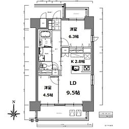 名古屋市営東山線 亀島駅 徒歩3分の賃貸マンション 7階2LDKの間取り