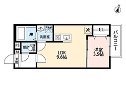 ラポート日比野 3階1LDKの間取り