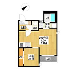 名鉄名古屋本線 山王駅 徒歩7分の賃貸アパート 2階1LDKの間取り