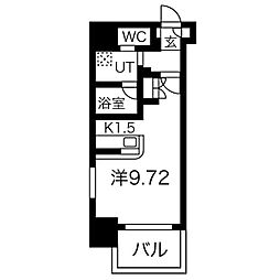 名古屋市営鶴舞線 大須観音駅 徒歩1分の賃貸マンション 2階ワンルームの間取り