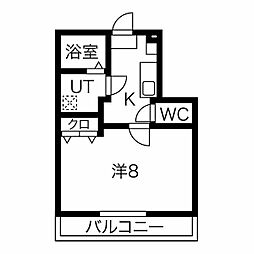 名鉄常滑線 道徳駅 徒歩2分の賃貸アパート 1階1Kの間取り