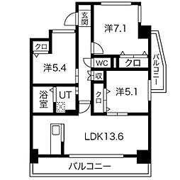 名古屋市営鶴舞線 浅間町駅 徒歩3分の賃貸マンション 4階3LDKの間取り