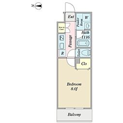 プロシード金山3 8階1Kの間取り