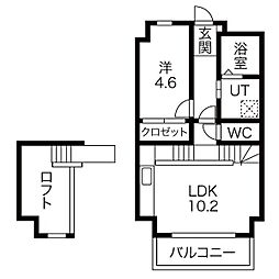 グランフォート新瑞橋 2階1LDKの間取り