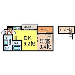 サンライズ豊田 1階1DKの間取り