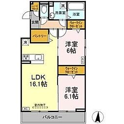 セレスティア京田 2階2LDKの間取り