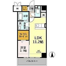 スティングレイつるま 4階1LDKの間取り