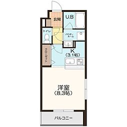 ボヌール新栄 3階ワンルームの間取り