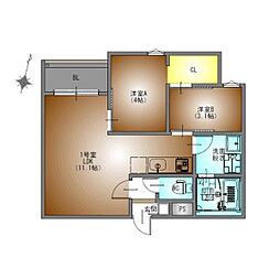 レガリストシティ道徳 2LDKの間取図画像
