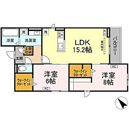 マリポーサ高畑B 2LDKの間取図画像