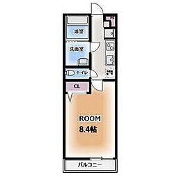 シャトーボナール3 1Kの間取図画像