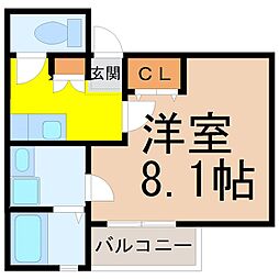 クレフラスト大同A棟 1Kの間取図画像