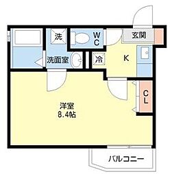 シャムロック桜 1Kの間取図画像