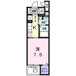 ラシュレ 1Kの間取図画像