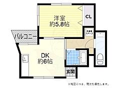 中塚マンション 1DKの間取図画像