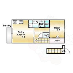 NTRエステート大久保 2階1LDKの間取り