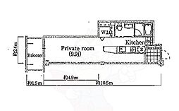TOAST　AKASHI 3階ワンルームの間取り