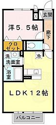 エスペランサ二見 A棟 2階1LDKの間取り