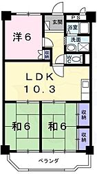 第2コーポ学苑荘 3LDKの間取図画像