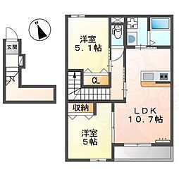 エスポワールミニオン2 2LDKの間取図画像