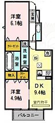 エルミタージュ 2DKの間取図画像