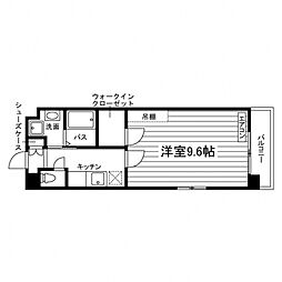 タワーパレス THE YUUKI 3階1Kの間取り