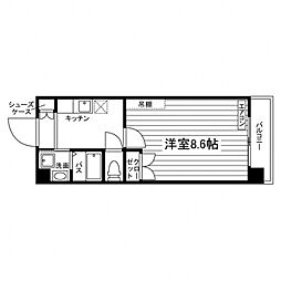 タワーパレス THE YUUKI 9階1Kの間取り