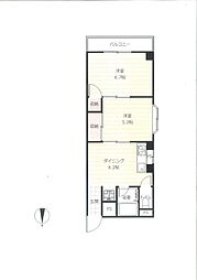メゾンヴァンテアン 3階2DKの間取り