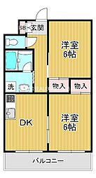サンハイツ高井田 2DKの間取図画像