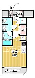 レジュールアッシュ長堀通南 ワンルームの間取図画像