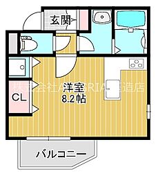 クレイドル上町2 ワンルームの間取図画像