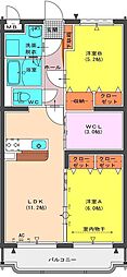 ラヴィベール竹田 2SLDKの間取図画像