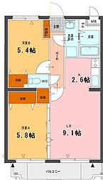 アスアマンション中大久保 2LDKの間取図画像