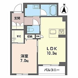 シャーメゾン春の宮 2階1LDKの間取り