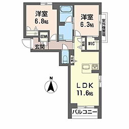 シャーメゾン春の宮 2階2LDKの間取り