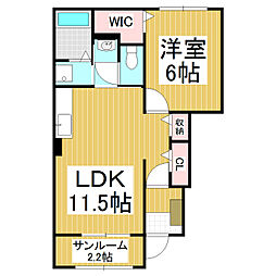 プラティーノ 1階1LDKの間取り