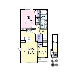 JR中央本線 茅野駅 5.6kmの賃貸アパート 2階1LDKの間取り