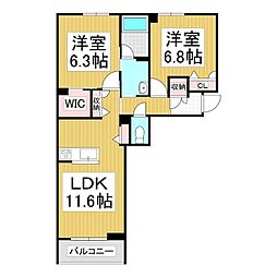 シャーメゾンノースグレイス 1階2LDKの間取り