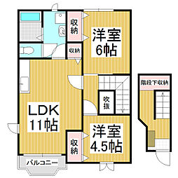シャルムSII 2階2LDKの間取り