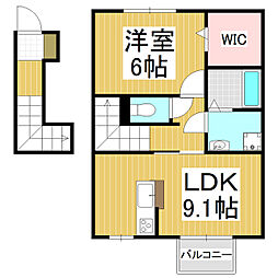 ＧＬＡＮＺ　Ｅ棟 2階1LDKの間取り