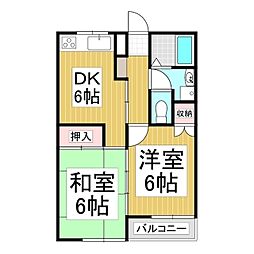 コーポWB 2階2DKの間取り