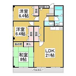 ハイム八ヶ岳 2階3LDKの間取り