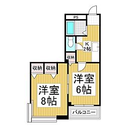 レジデンス923長地 2階2Kの間取り