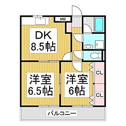 ガーデンプレイス諏訪湖 1階2DKの間取り