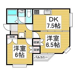 シーダー・ヴィレッヂ 1階2DKの間取り